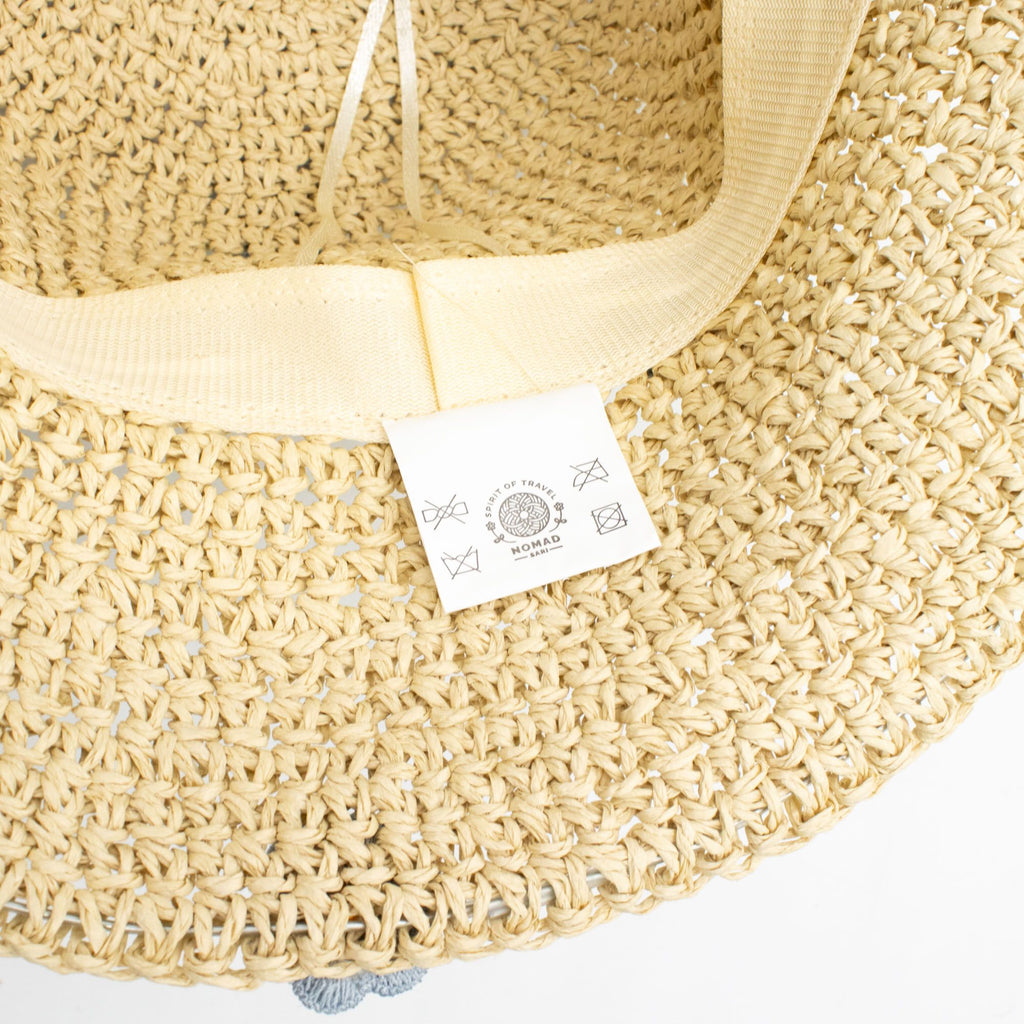 Nomad Sari Floppy Straw Sun Hat - Beige & Blue Flowers