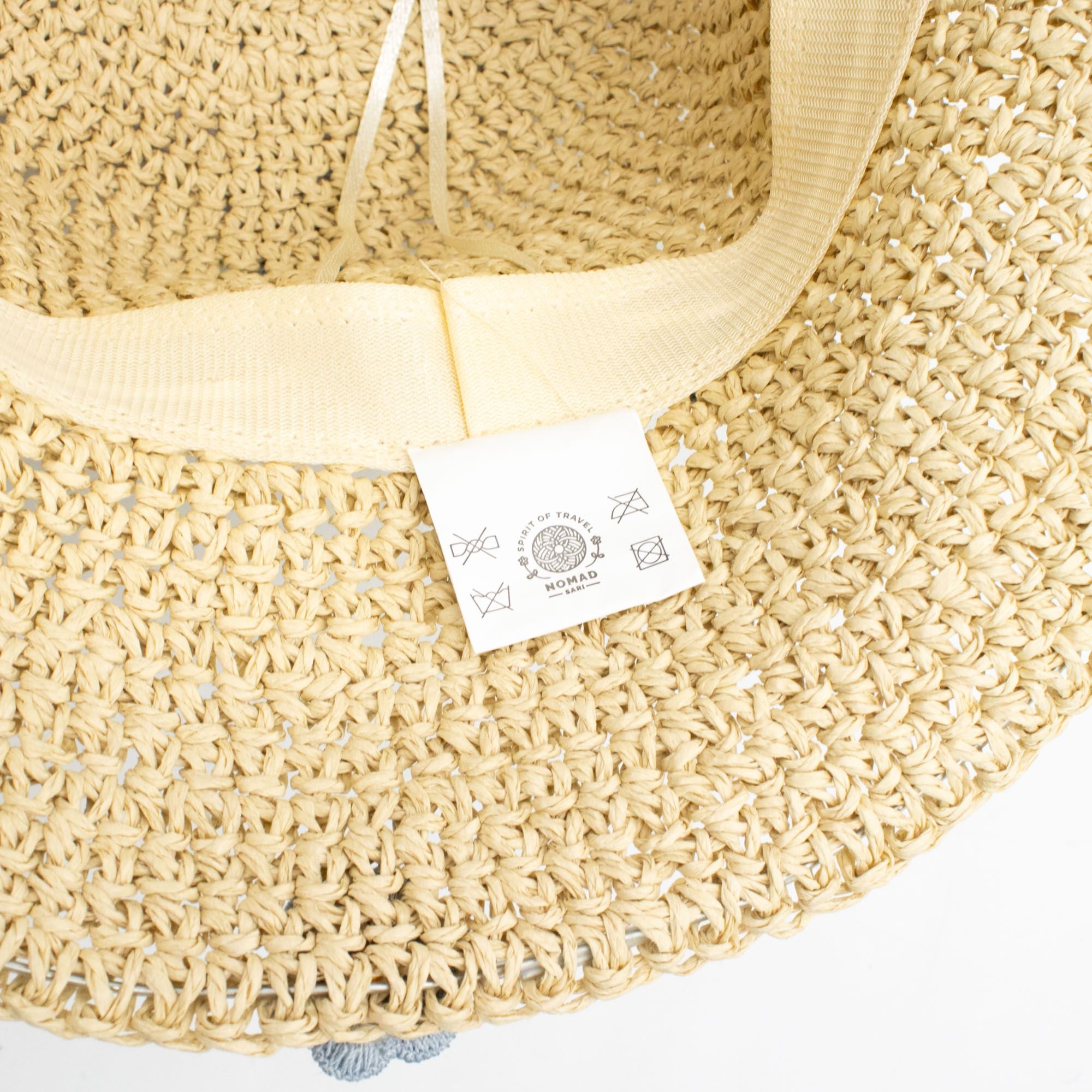 Nomad Sari Floppy Straw Sun Hat - Beige & Blue Flowers