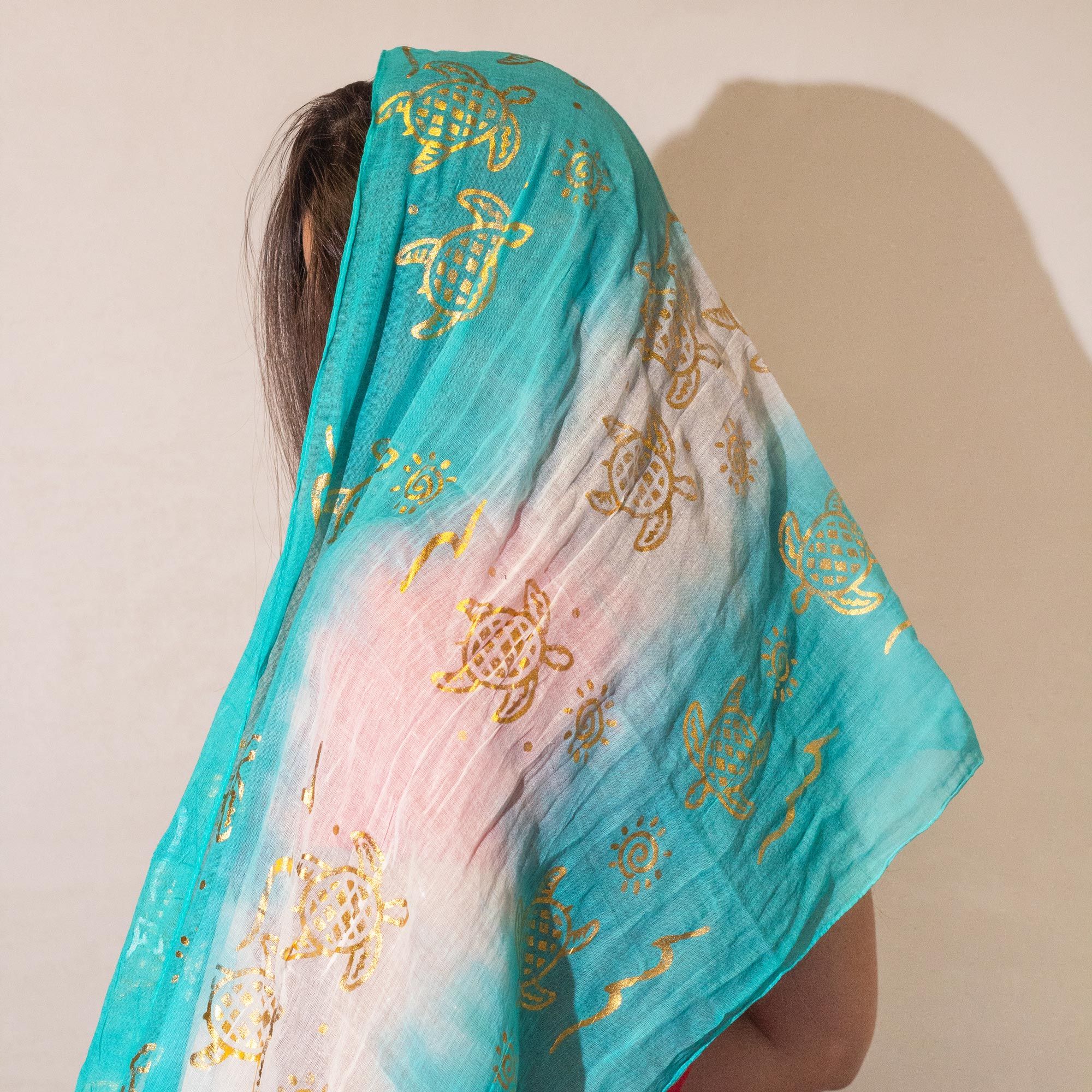 Nomad Sari Summer Turtle Print Scarf – Turquoise (180×50 cm)