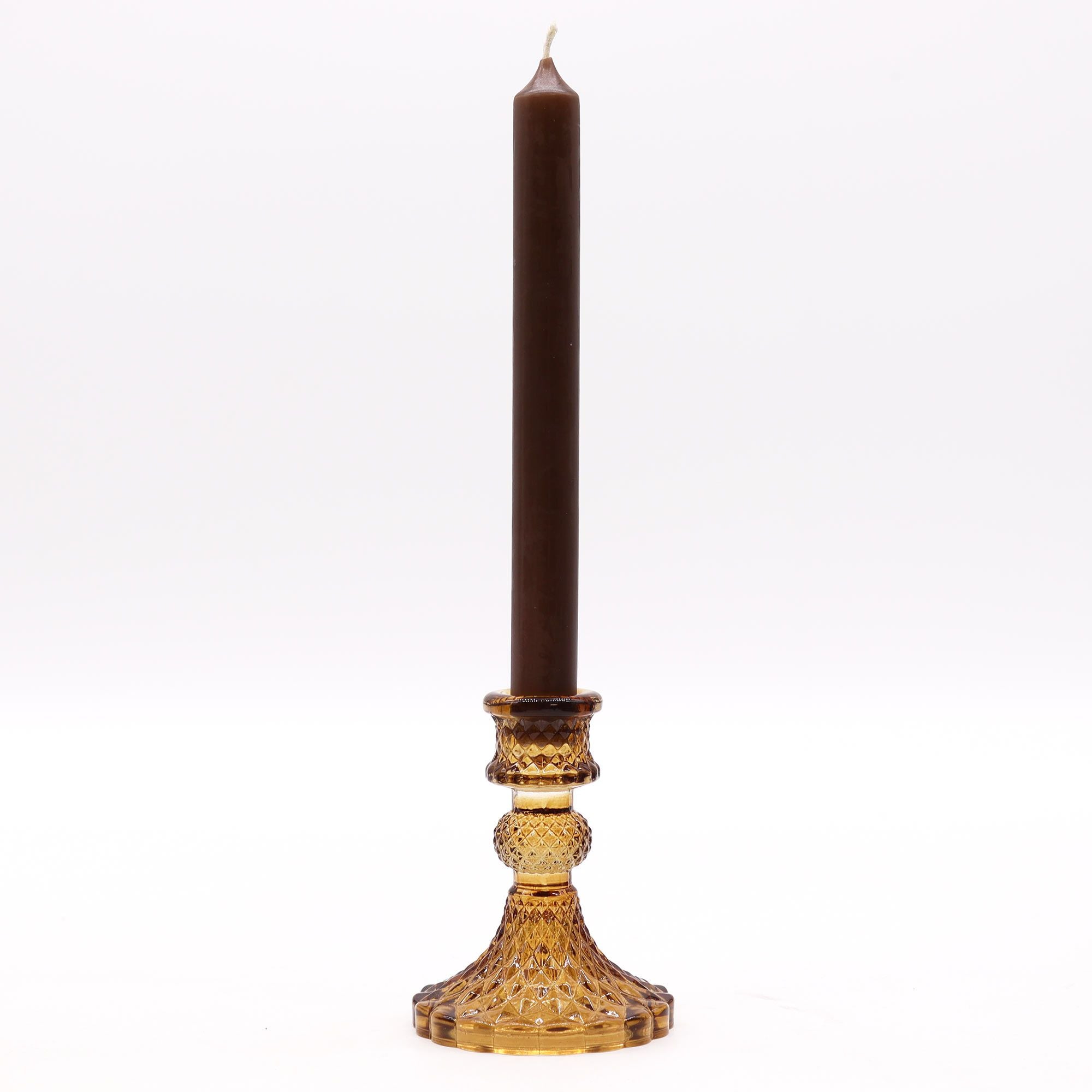 Vintage Dinner Candle Holder - Antique Amber